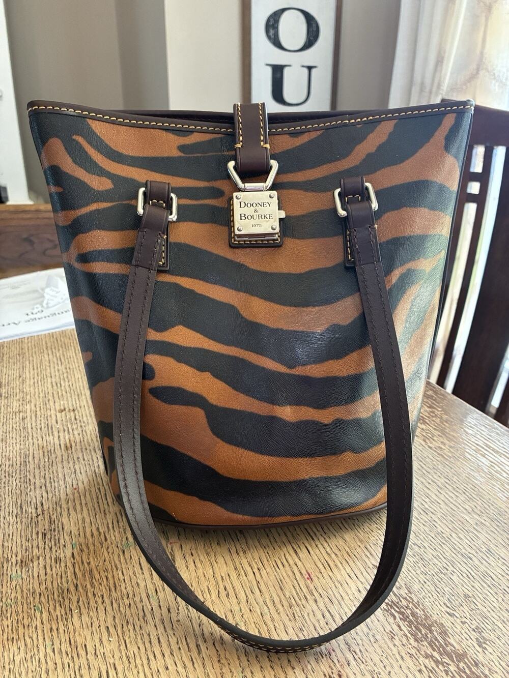 NEW Dooney & Bourke Handbag Tiger Animal Print Black Brown Silver Hardware
